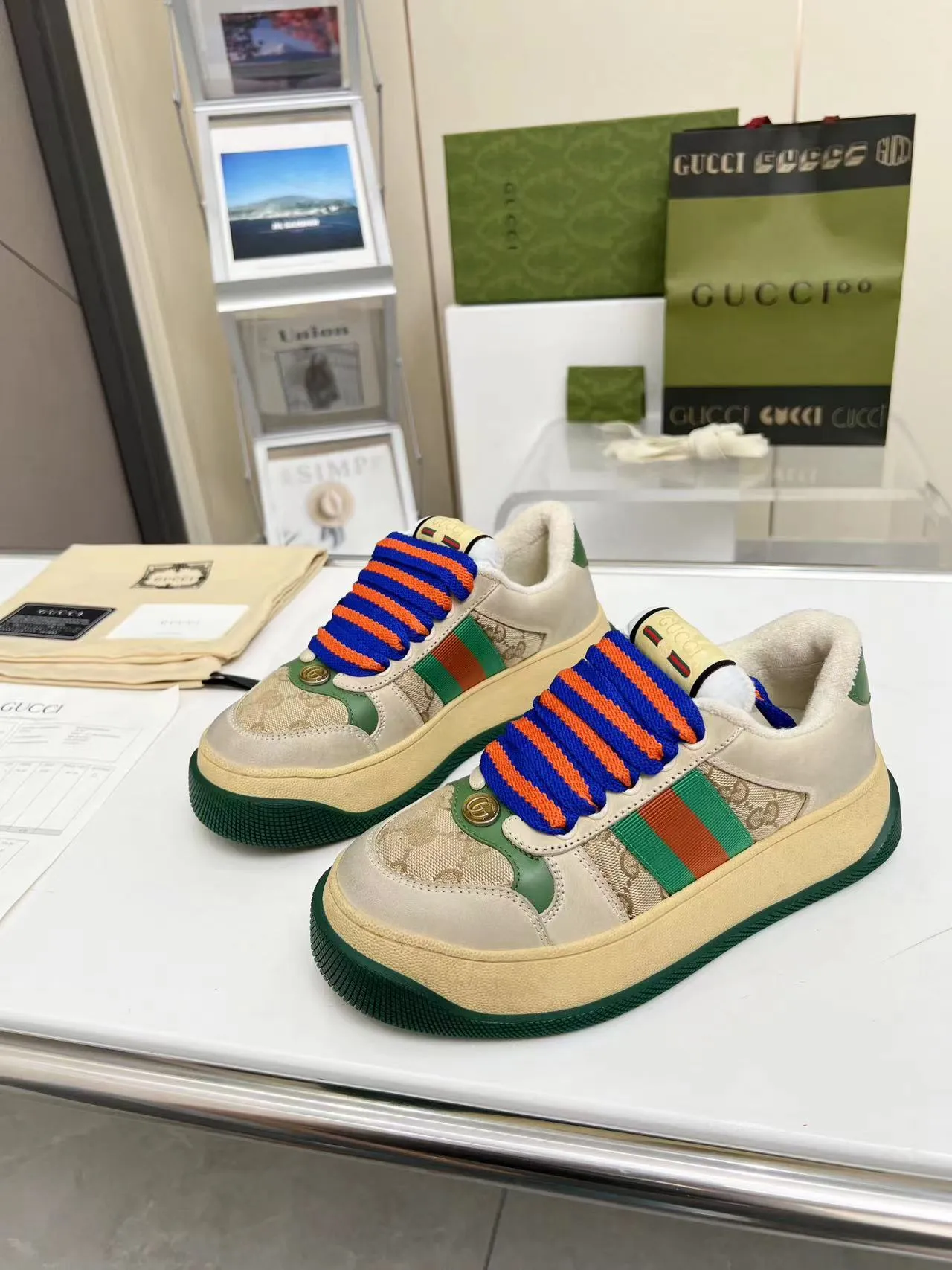 👟👟Ex-factory price 520👟👟 Women's Shoes Women's Clothing Gucci New Screener Series Couple's Style Chubby Bread Shoes Small Dirty Shoes Fatty Double G Casual Sneakers Original purchase Development Original purchase Develop The Screener series of sneakers are inspired by the classic sneakers of the 1970s and named after the defensive action in sports. They are decorated with striped webbing on the side and embellished with retro Gucci logos. These sneakers are made of GG canvas. Purple leather details add depth to the piece with sharp contrast, and the details are fuller. Exquisite packaging at the delivery counter Fabric: Original imported cowhide + double G fabric Lining: Original customized breathable terry velvet Sole: Original molded TPU outsole Sole thickness: 6CM Size: Women's 35-40 / Men's 39-45